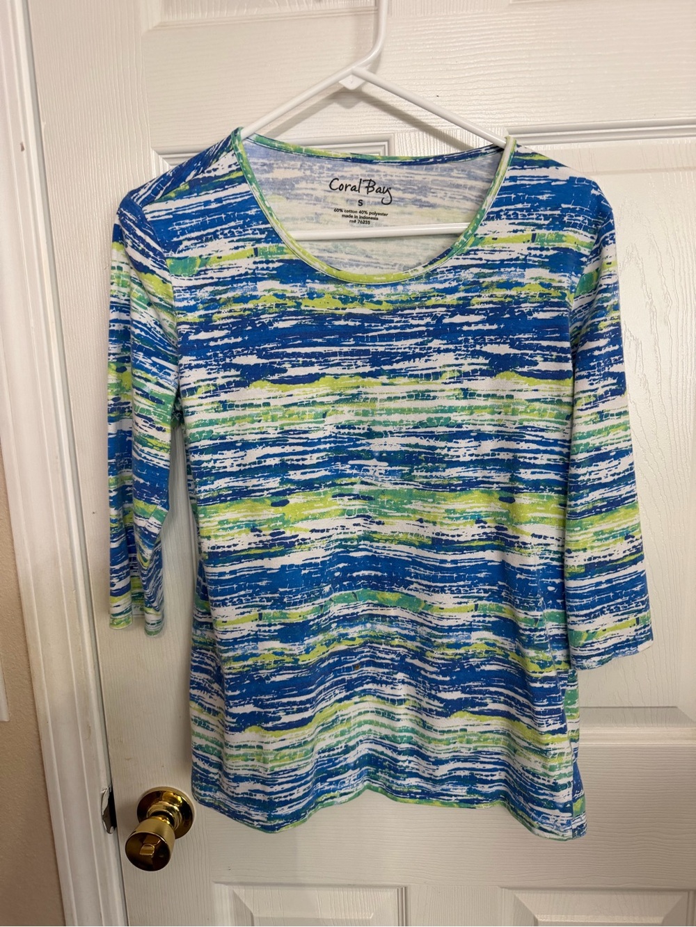 Coral Bay Blue & Green Brushstroke Scoop Neck Long Sleeve Top size S